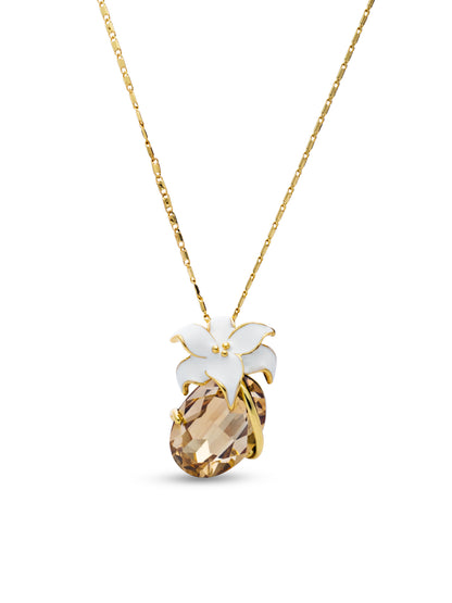 Champagne Crystal Wrapped In White Flower Pendent Set