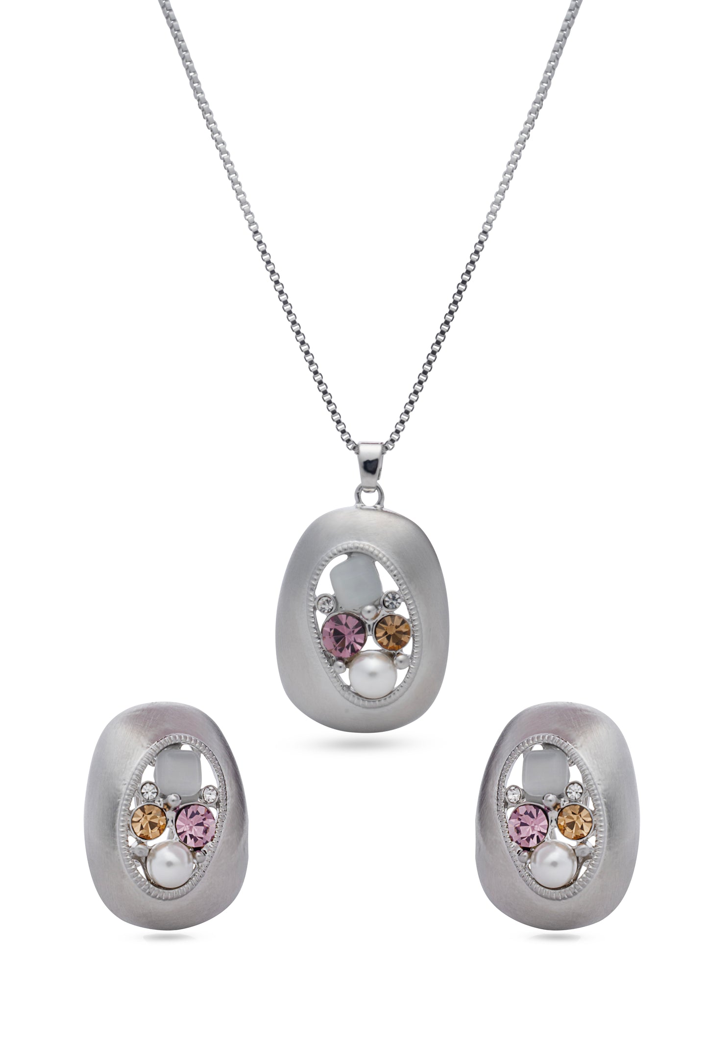 Treasure Fused In Brush Steel Pendent Set