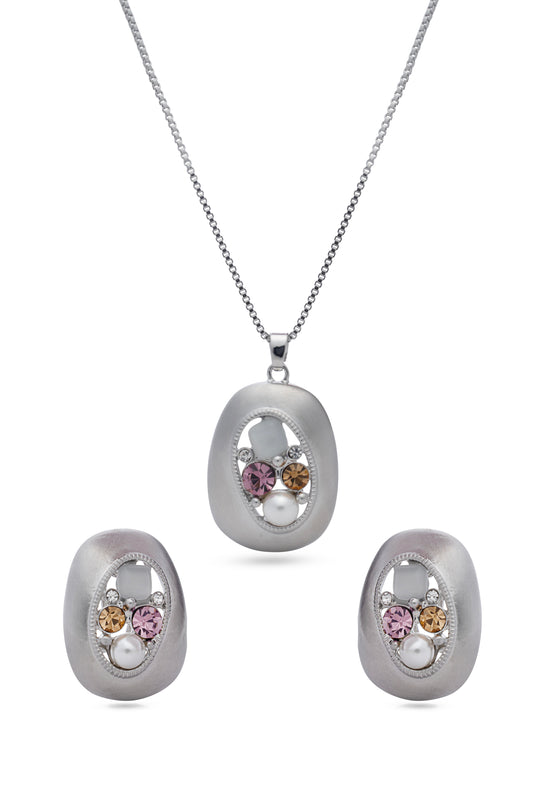 Treasure Fused In Brush Steel Pendent Set
