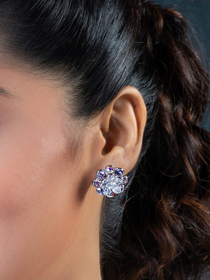 Shades Of Purple Swarovski Crystals In Rotating Flowers Earrings