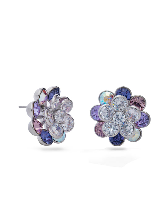 Shades Of Purple Swarovski Crystals In Rotating Flowers Earrings