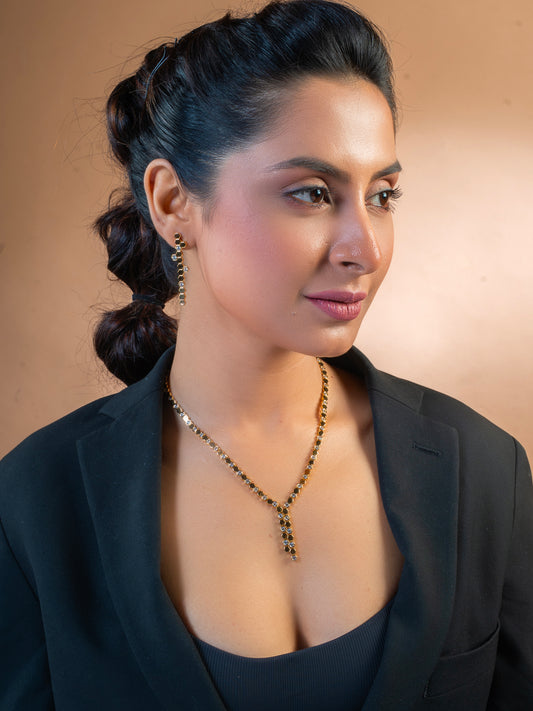 Hexa Charm Twin Drop Necklace Set- Gold