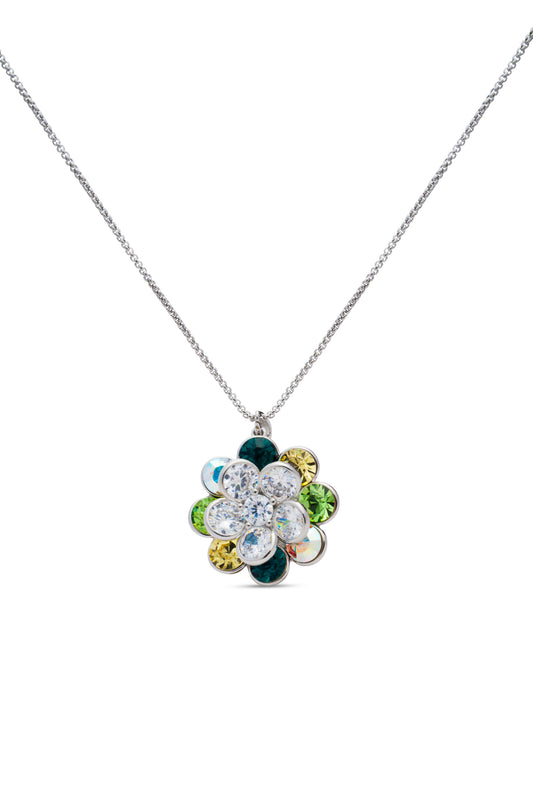 Shades Of Green Swarovski Crystals In Rotating Flowers Pendant