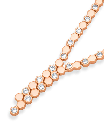 Hexa Charm Twin Drop Flexible Necklace Set - Rose Gold