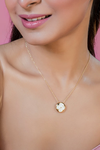 Gold & Mother Of Pearl LV Pendent Set