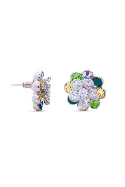 Shades Of Green Swarovski Crystals In Rotating Flowers Earrings