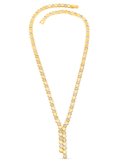 Hexa Charm Twin Drop Necklace Set- Gold