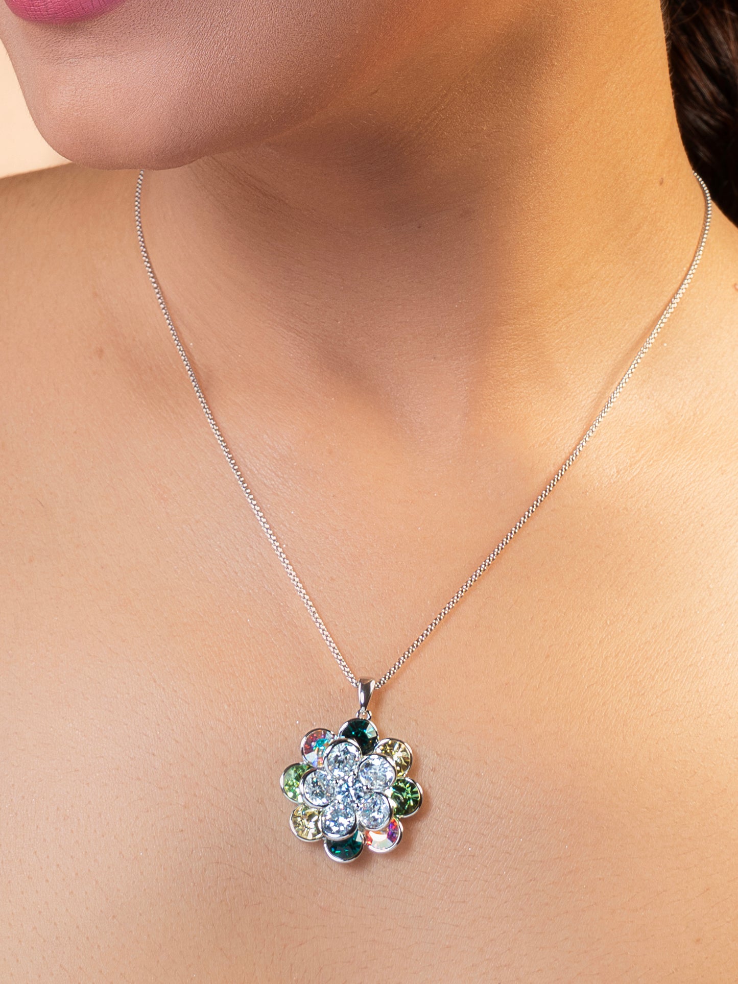 Shades Of Purple Swarovski Crystals In Rotating Flower Pendant