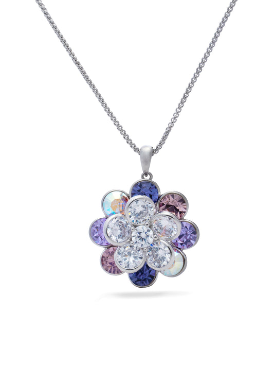 Shades Of Purple Swarovski Crystals In Rotating Flower Pendant