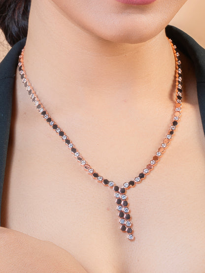 Hexa Charm Twin Drop Flexible Necklace Set - Rose Gold