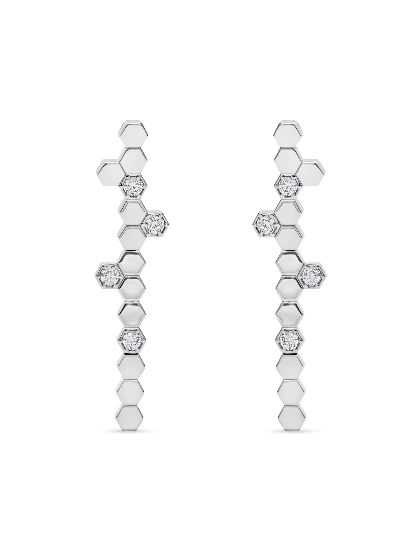 Hexa Charm Twin Drop Necklace Set - Rhodium