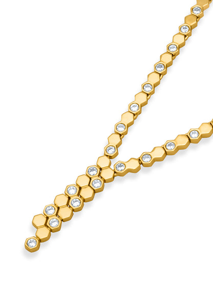 Hexa Charm Twin Drop Necklace Set- Gold