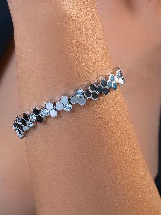Hexa Charm Flexible Bracelet - Rhodium