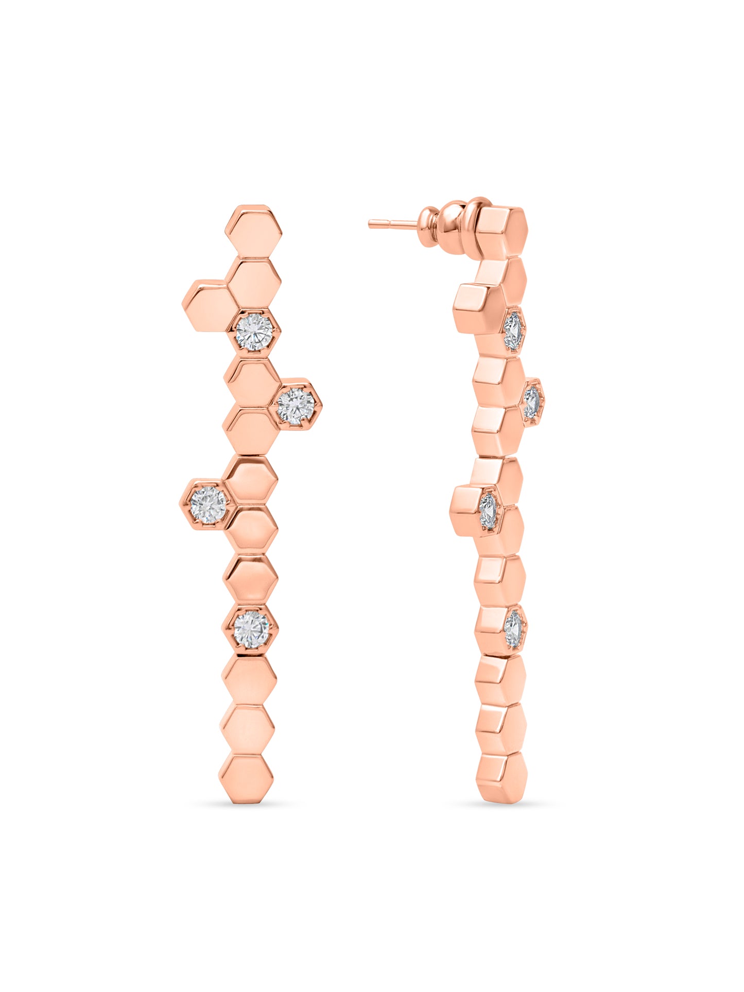 Hexa Charm Twin Drop Flexible Necklace Set - Rose Gold