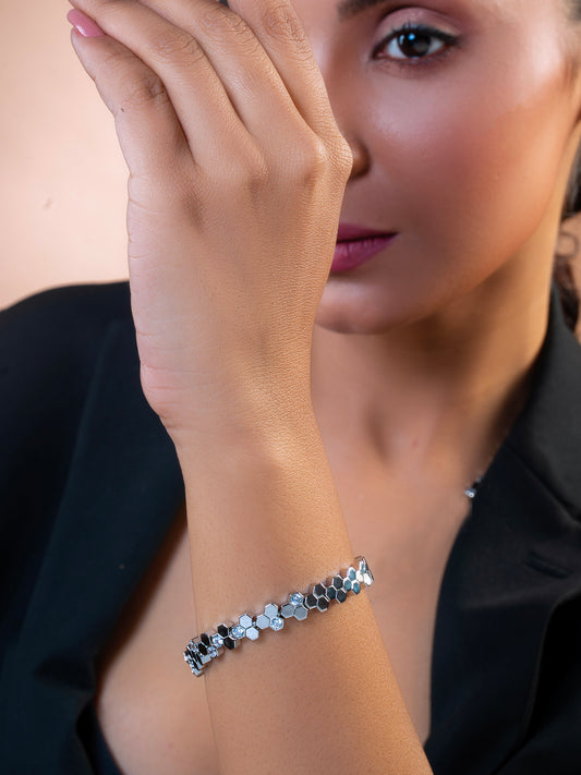 Hexa Charm Flexible Bracelet - Rhodium