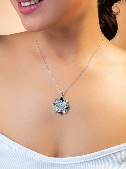 Shades Of Purple Swarovski Crystals In Rotating Flower Pendant
