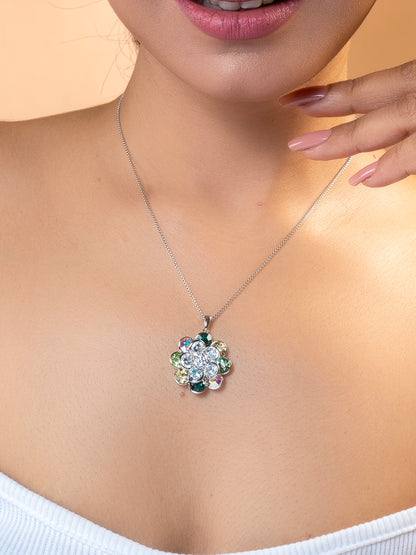 Shades Of Purple Swarovski Crystals In Rotating Flower Pendant