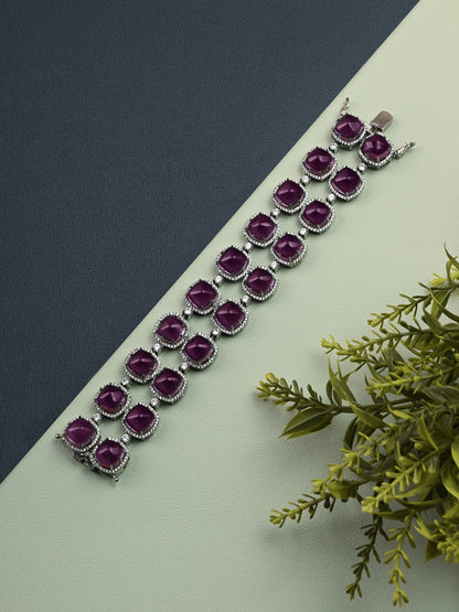 Krrystafee 18K Plated Purple CZ Tennis Bracelet In Silver Finish for Women | Festive Gifting Jewellery