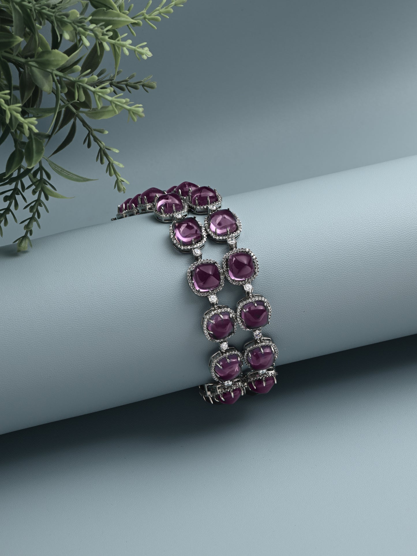 Krrystafee 18K Plated Purple CZ Tennis Bracelet In Silver Finish for Women | Festive Gifting Jewellery