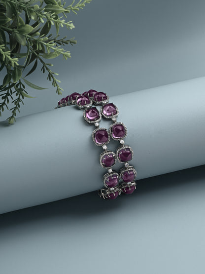 Krrystafee 18K Plated Purple CZ Tennis Bracelet In Silver Finish for Women | Festive Gifting Jewellery