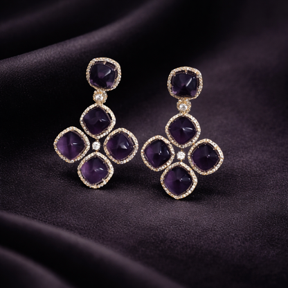 Krrystafee 18K Gold Plated Wine CZ Diamond Dangler Earrings for Women | Party Evening Wear