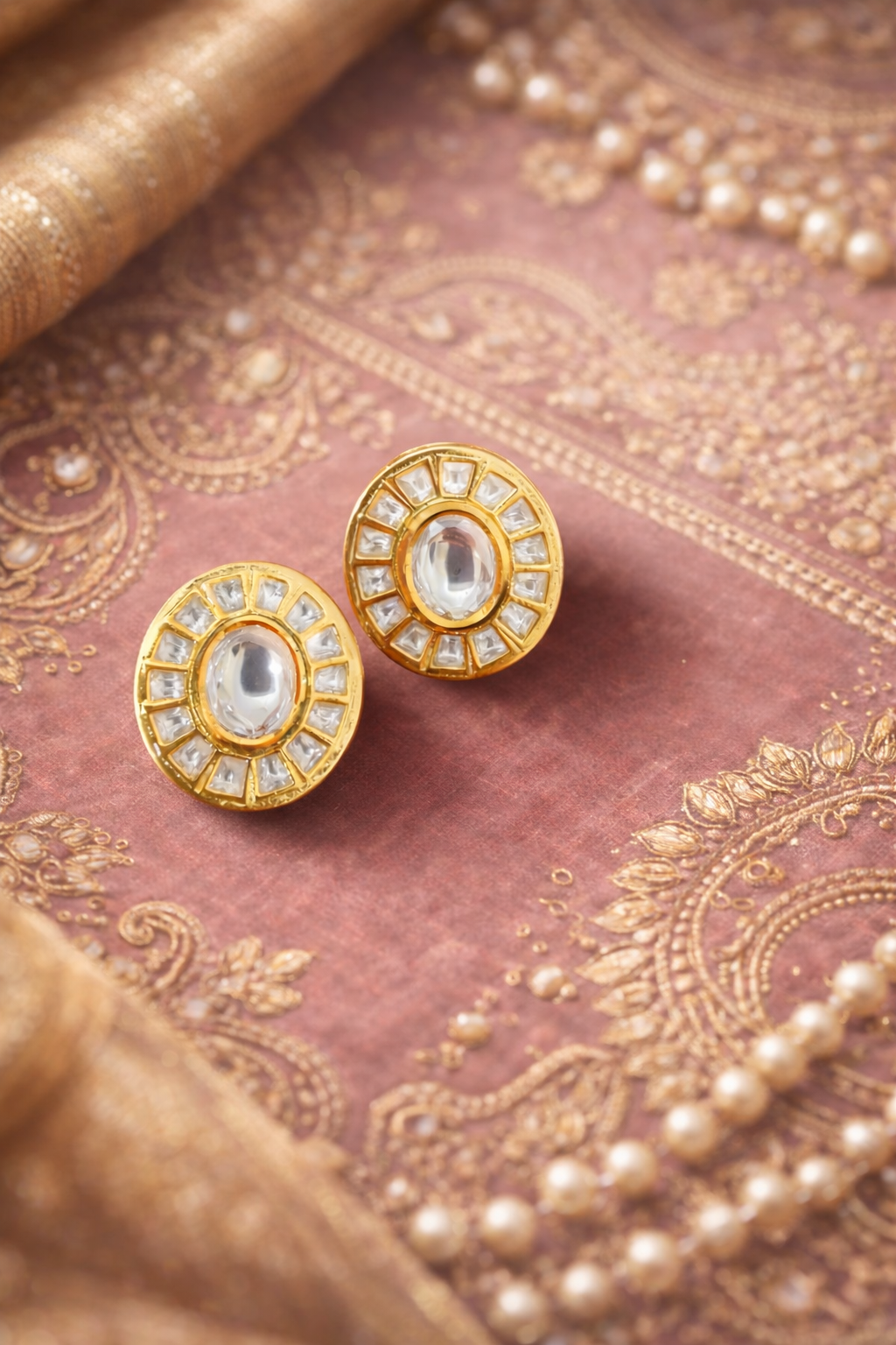 Krrystafee 18K Gold Plated Kundan Stud Earrings for Women | Traditional Indian Ethnic Wear