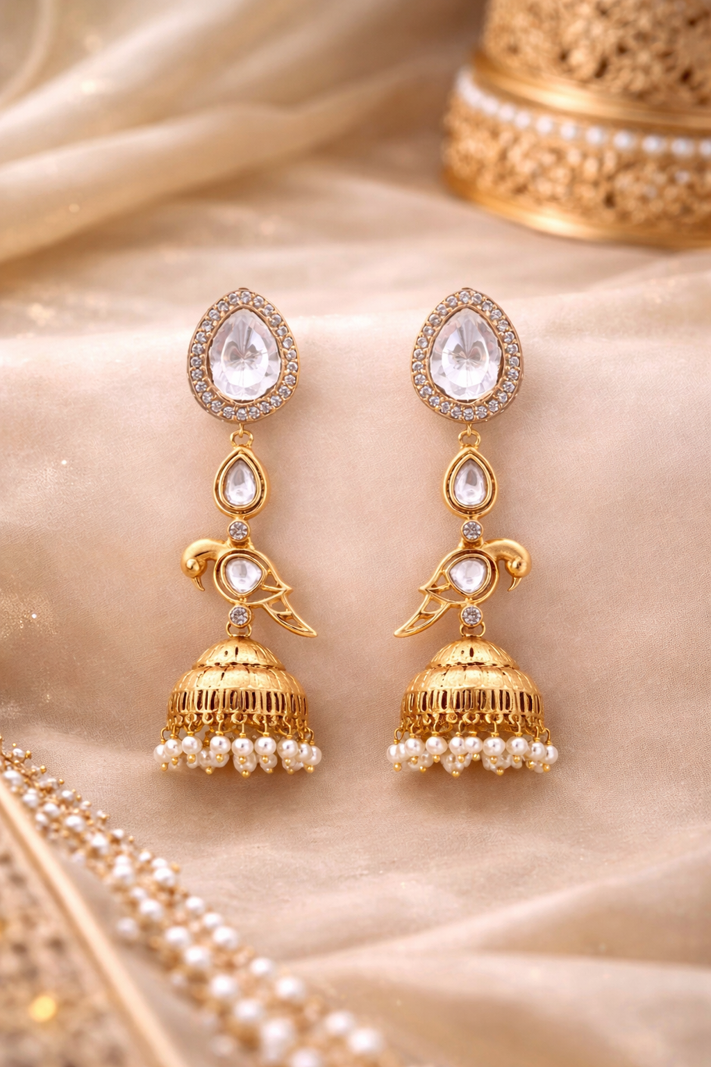 Krrystafee 18K Gold Plated Fusion Polki Stud Earrings for Women | Traditional Ethnic Wear