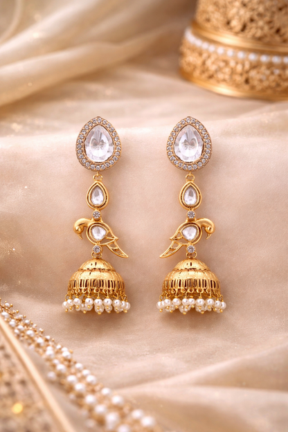 Krrystafee 18K Gold Plated Fusion Polki Stud Earrings for Women | Traditional Ethnic Wear