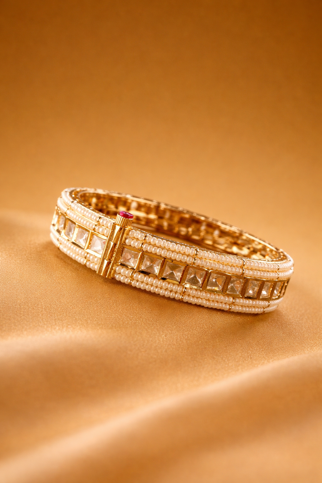 Krrystafee 18K Gold Plated Kundan Elegance Bracelet for Women | Traditional Bridal Jewellery
