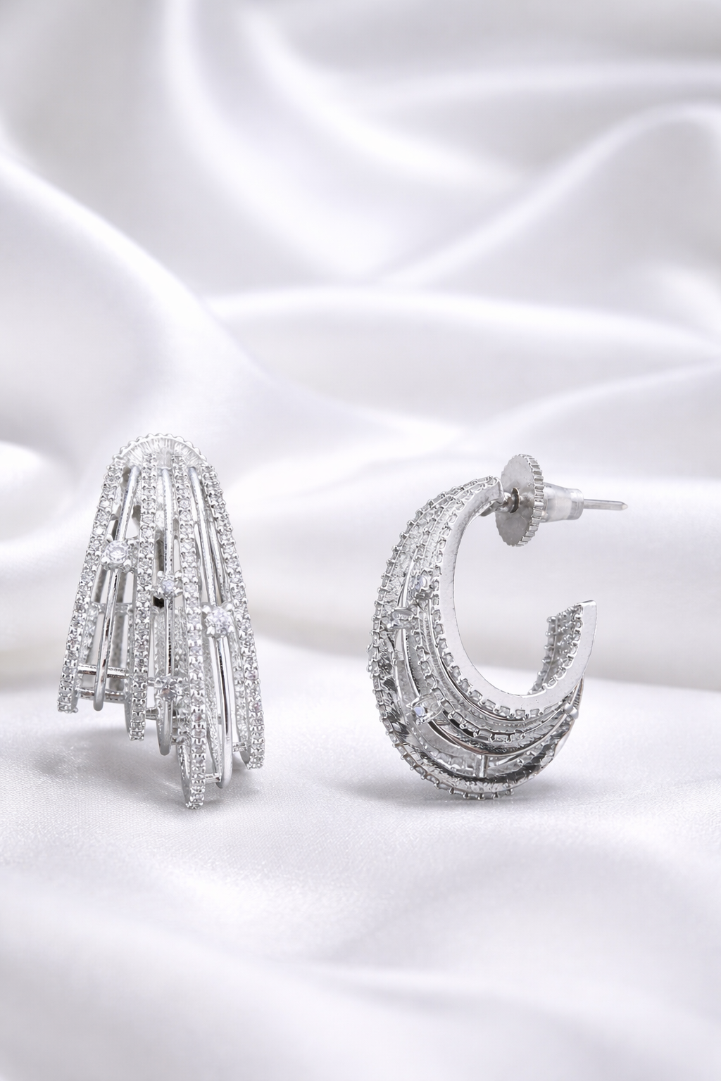 Krrystafee 18K Gold Plated CZ Diamond Cluster Bunch Earrings In White Finish for Women | Party Evening Wear