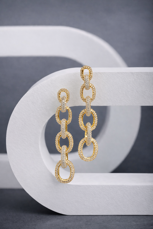 Krrystafee 18K Gold Plated Italian Gradation Chain Dangler Earrings for Women | Modern Everyday Wear