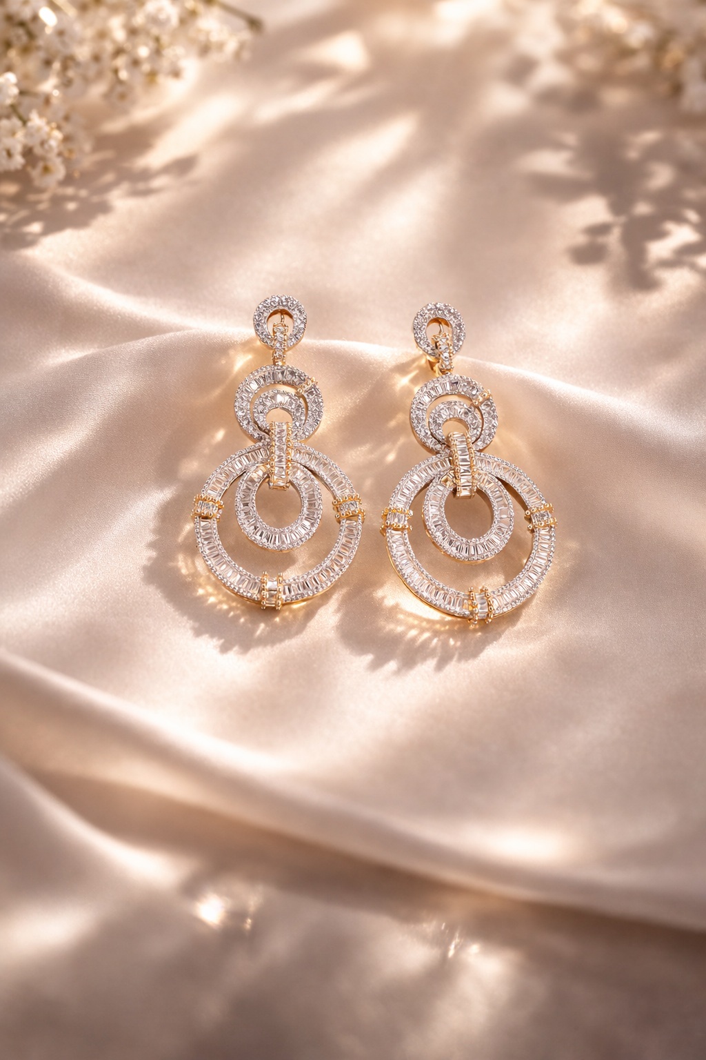 Krrystafee 18K Gold Plated CZ Diamond Dangler Earrings for Women | Bridal Wedding Wear
