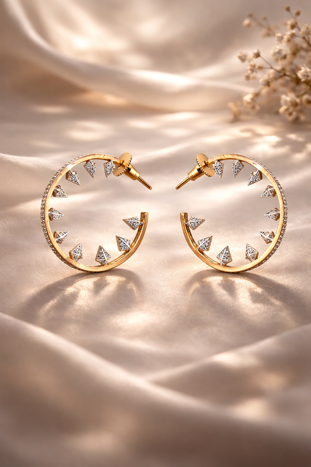 Krrystafee 18K Gold Plated CZ Diamond Statement Hoop Earrings for Women | Party Evening Wear