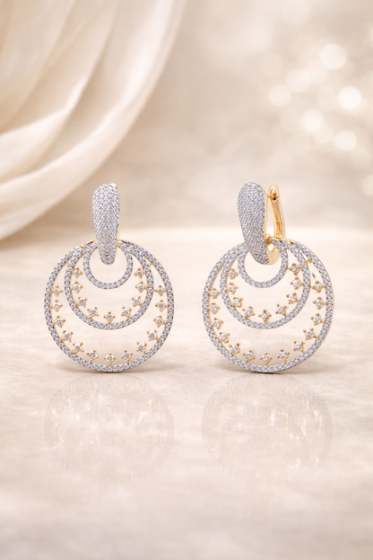 Krrystafee 18K Gold Plated Intricate Diamond Orbit Earrings for Women | Bridal Wedding Jewellery