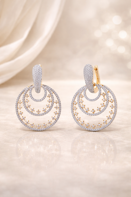 Krrystafee 18K Gold Plated Intricate Diamond Orbit Earrings for Women | Bridal Wedding Jewellery
