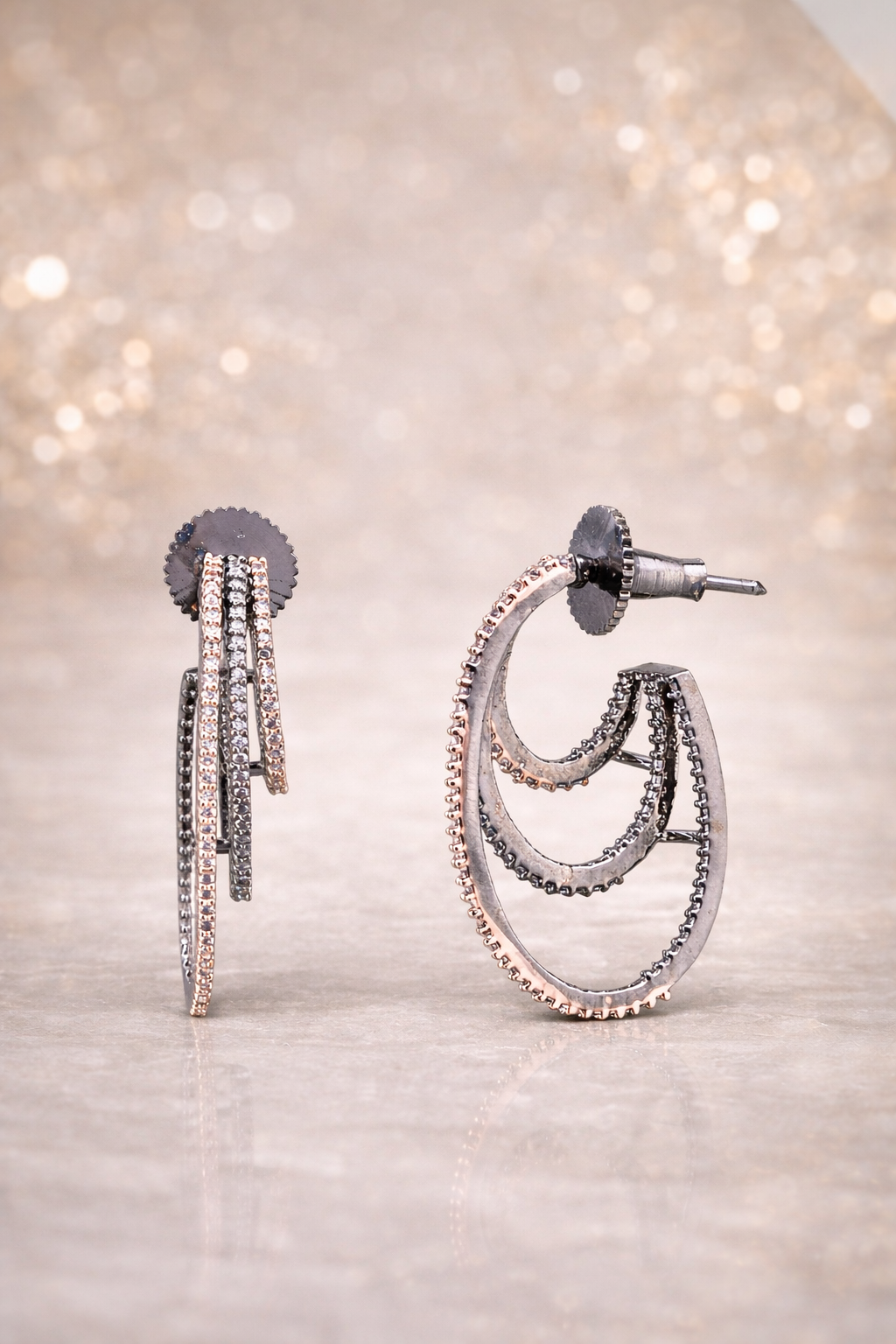 Krrystafee Rose Gold Oxidised Hoop Earrings for Women | Boho Everyday Wear