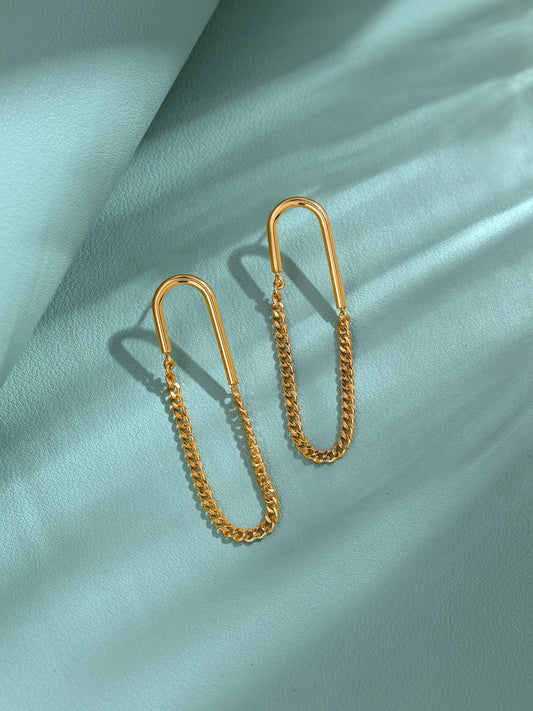 Hook Shape Earrings with Chain