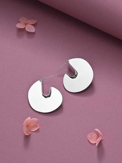 Krrystafee Silver Plated Hook Shaped Dangle Earrings for Women | Minimalist Daily Wear