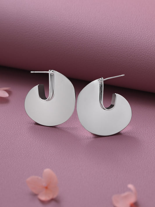 Krrystafee Silver Plated Hook Shaped Dangle Earrings for Women | Minimalist Daily Wear