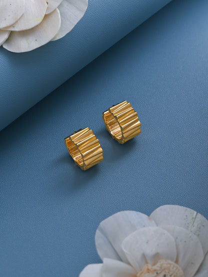 Krrystafee 18K Gold Plated Textured Bali Earrings for Women | Minimalist Everyday Wear