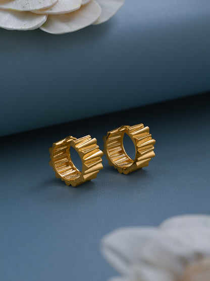 Krrystafee 18K Gold Plated Textured Bali Earrings for Women | Minimalist Everyday Wear