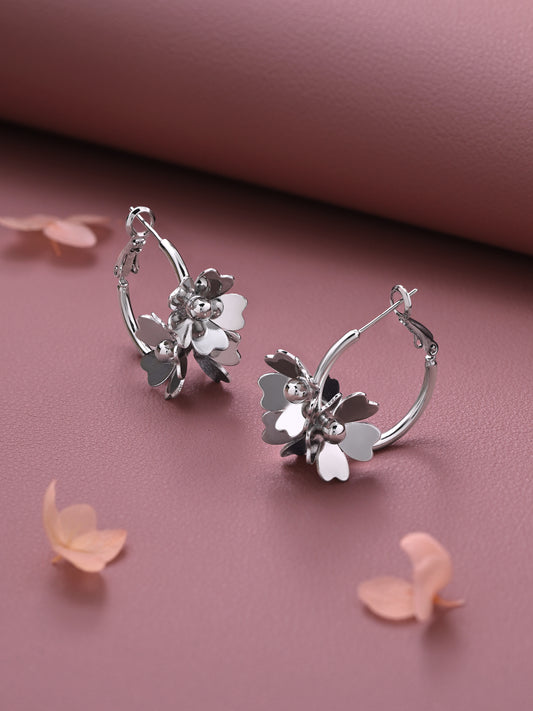 Silver Hoop with Blossom Flower