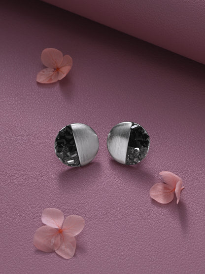 Krrystafee 18K Plated Metallic Crystal Stud Earrings In Silver Finish for Women | Minimalist Daily Wear