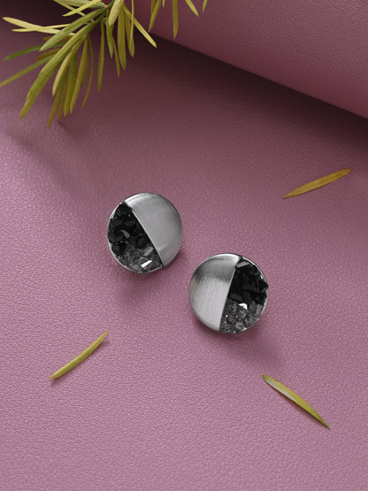 Krrystafee 18K Plated Metallic Crystal Stud Earrings In Silver Finish for Women | Minimalist Daily Wear