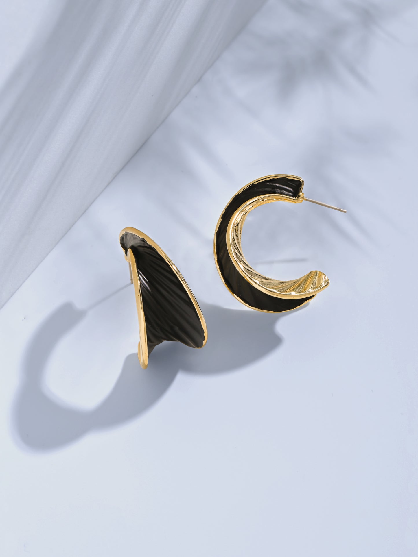 Golden Black Leaf Earrings