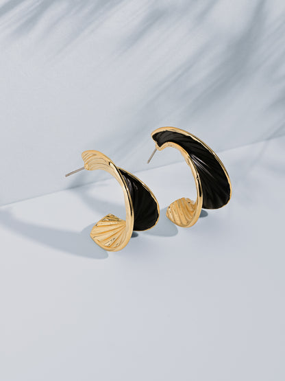 Golden Black Leaf Earrings
