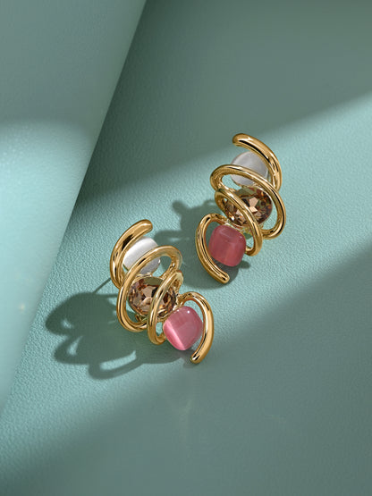 Krrystafee 18K Gold Plated Multi Colour Stone Spring Dangler Earrings for Women | Festive Wear