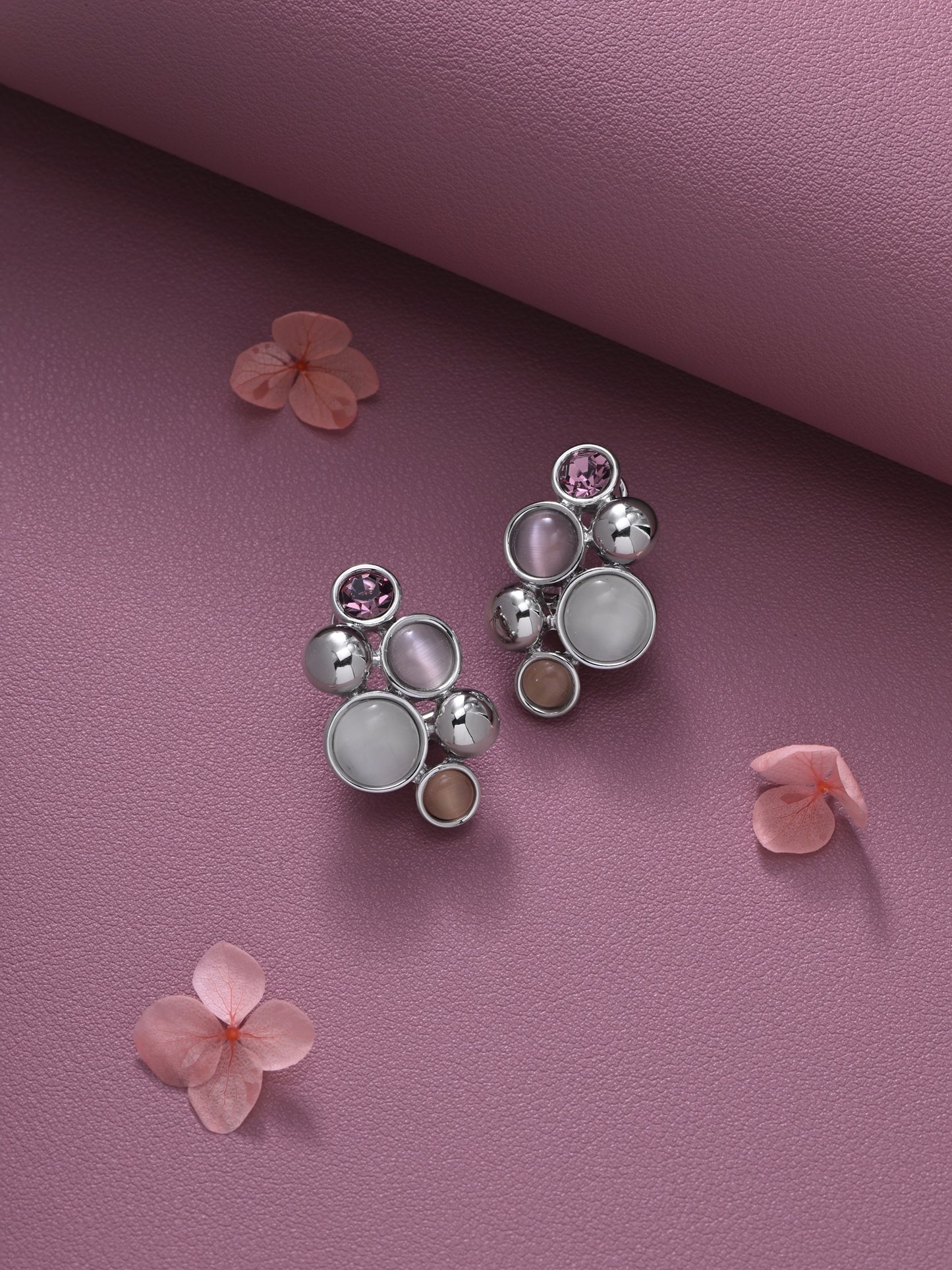 Krrystafee 18k Plated Metallic Statement Earrings In Silver Fnish for Women | Modern Everyday Wear
