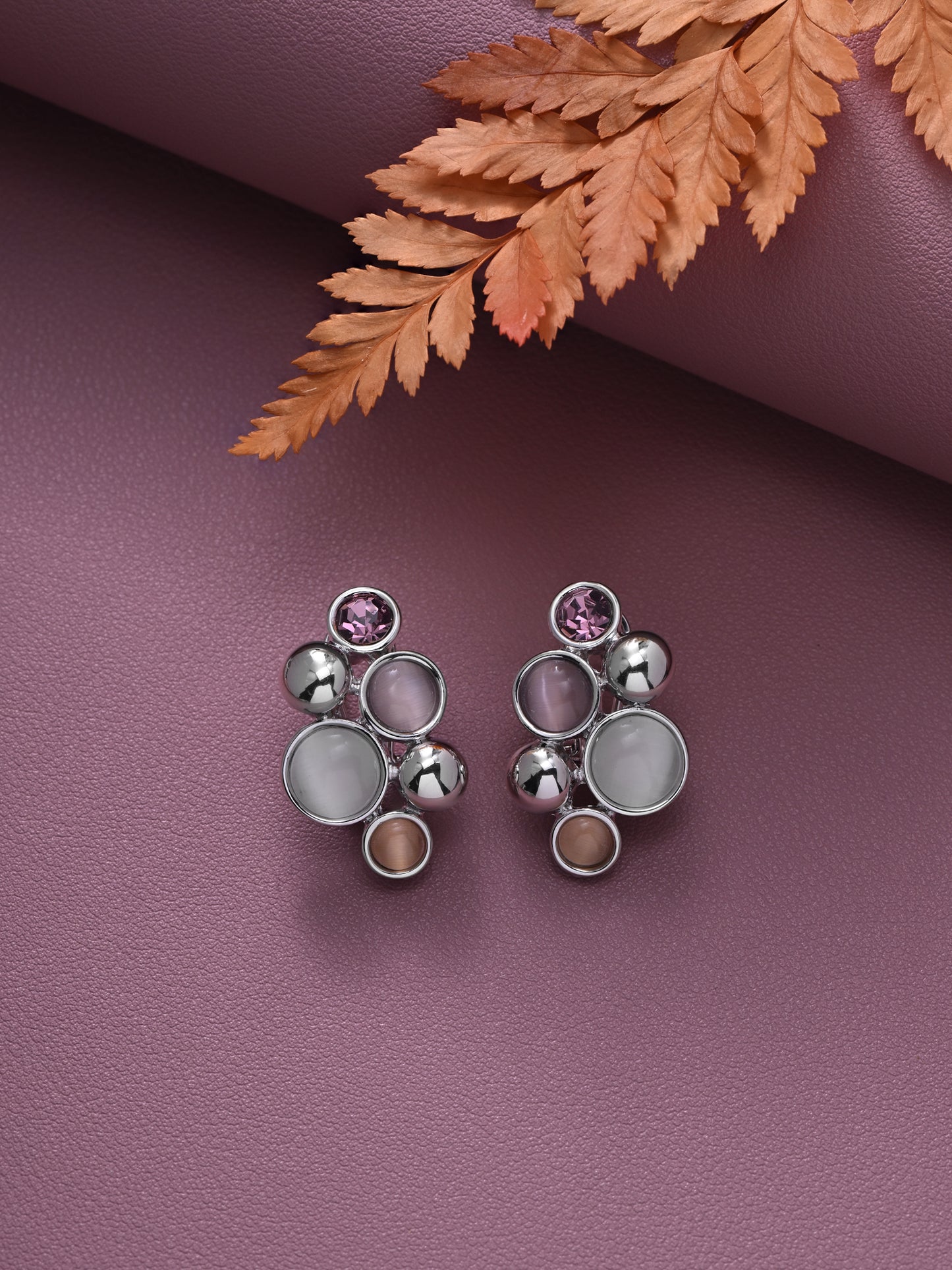 Krrystafee 18k Plated Metallic Statement Earrings In Silver Fnish for Women | Modern Everyday Wear