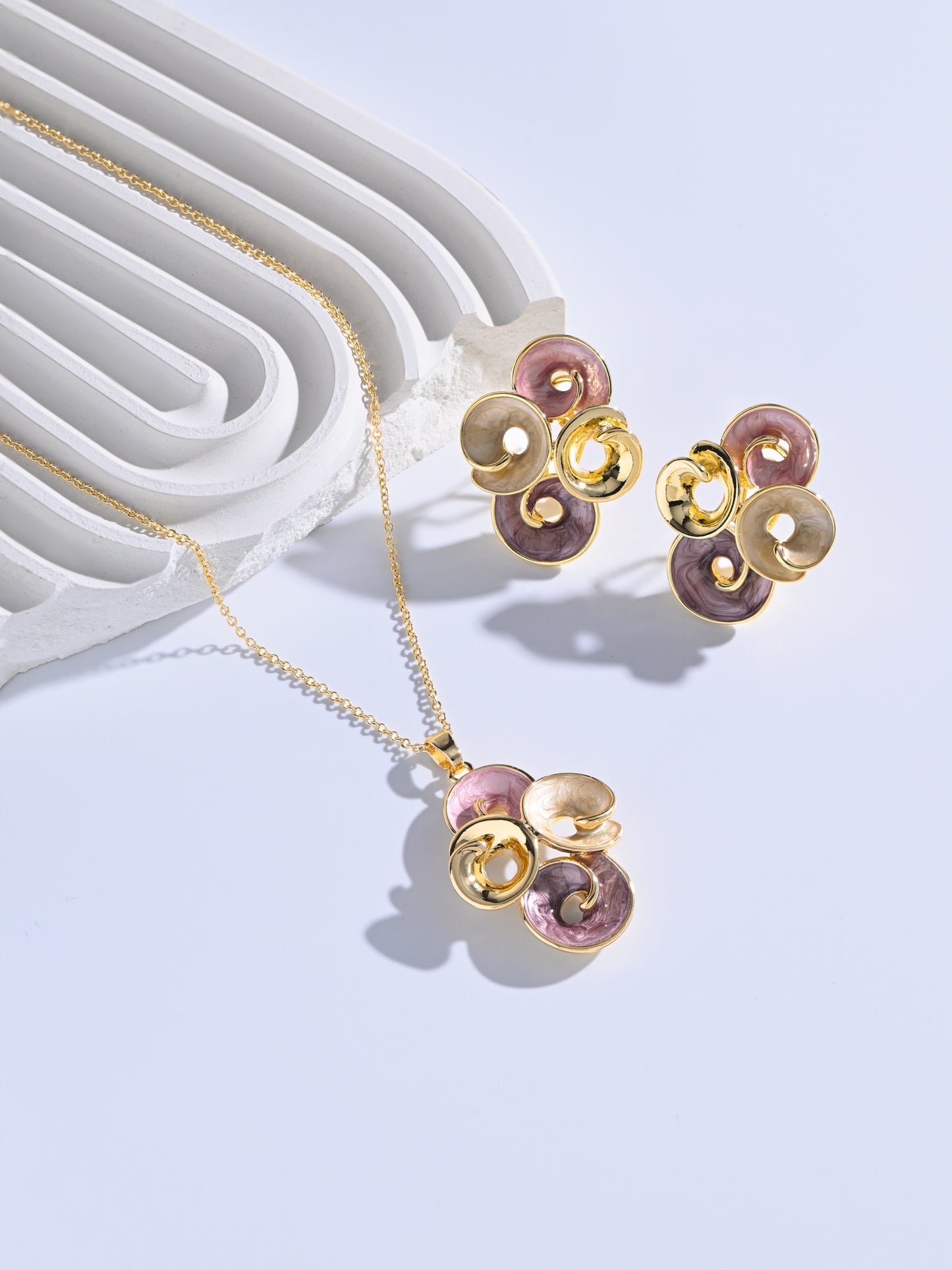 Krrystafee Gold Plated Enamel Petal Cluster Pendant Necklace Set for Women | Demi Fine Jewellery